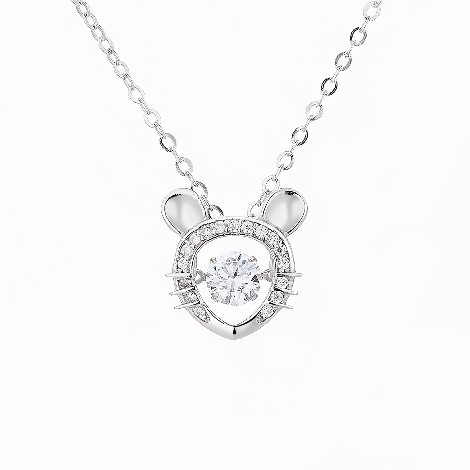Sparkling Cat Face Necklace – 925 Silver - NAFALUXE
