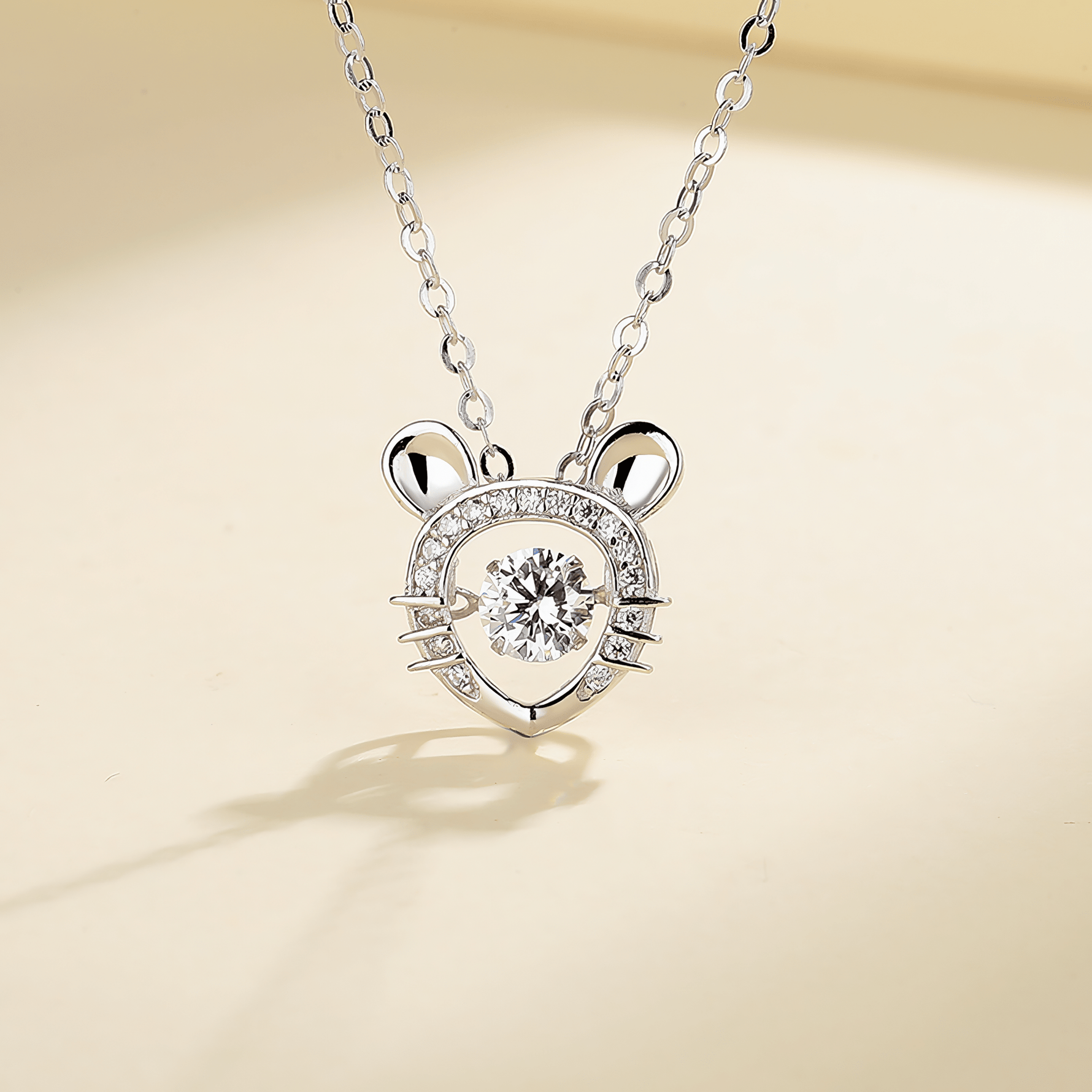 Sparkling Cat Face Necklace – 925 Silver - NAFALUXE