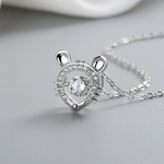 Sparkling Cat Face Necklace – 925 Silver - NAFALUXE