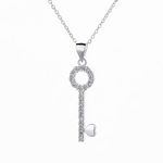 Sparkling Heart Key Pendant Necklace – 925 Silver - NAFALUXE