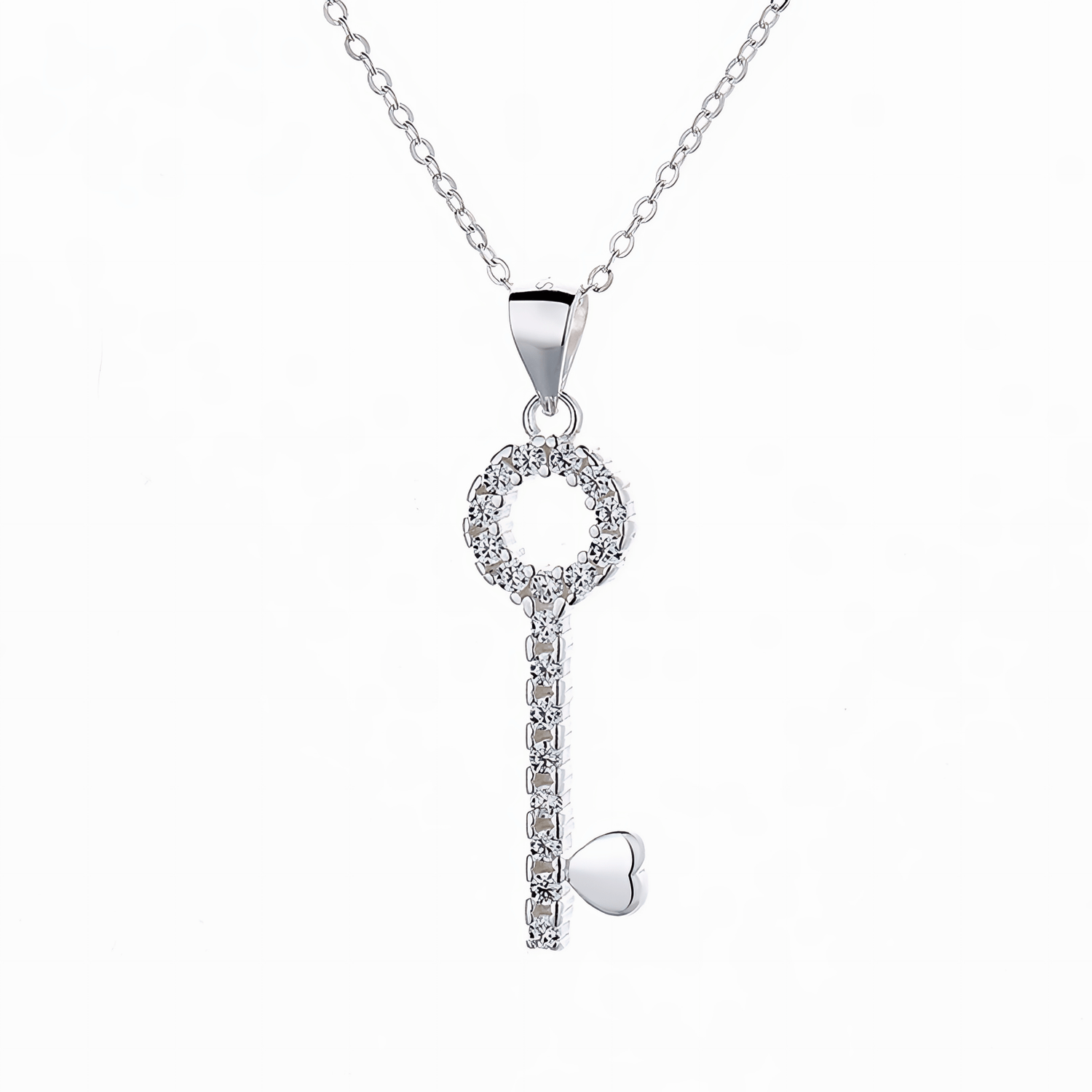 Sparkling Heart Key Pendant Necklace – 925 Silver - NAFALUXE