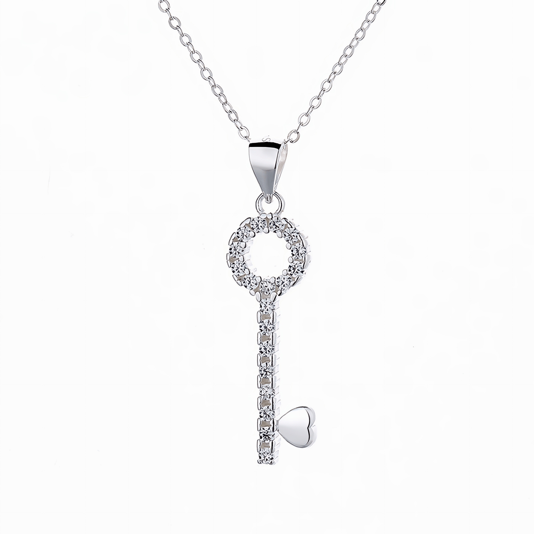 Sparkling Heart Key Pendant Necklace – 925 Silver - NAFALUXE