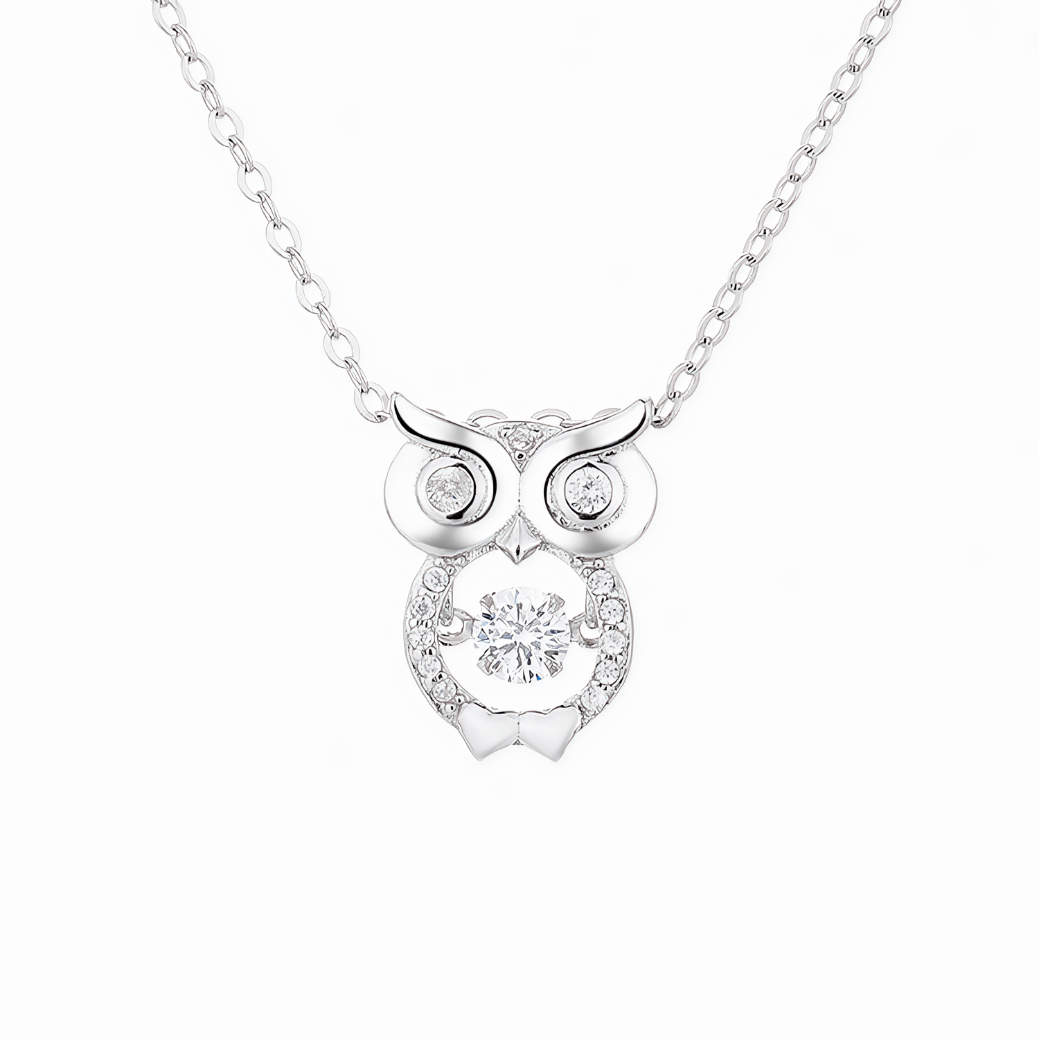 Sparkling Owl Pendant Necklace – 925 Silver - NAFALUXE