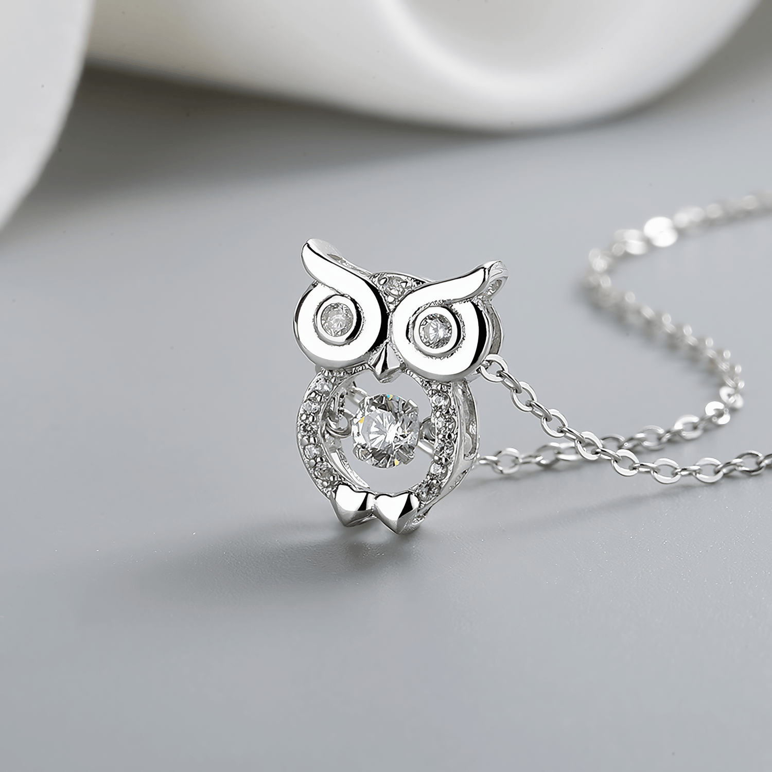 Sparkling Owl Pendant Necklace – 925 Silver - NAFALUXE