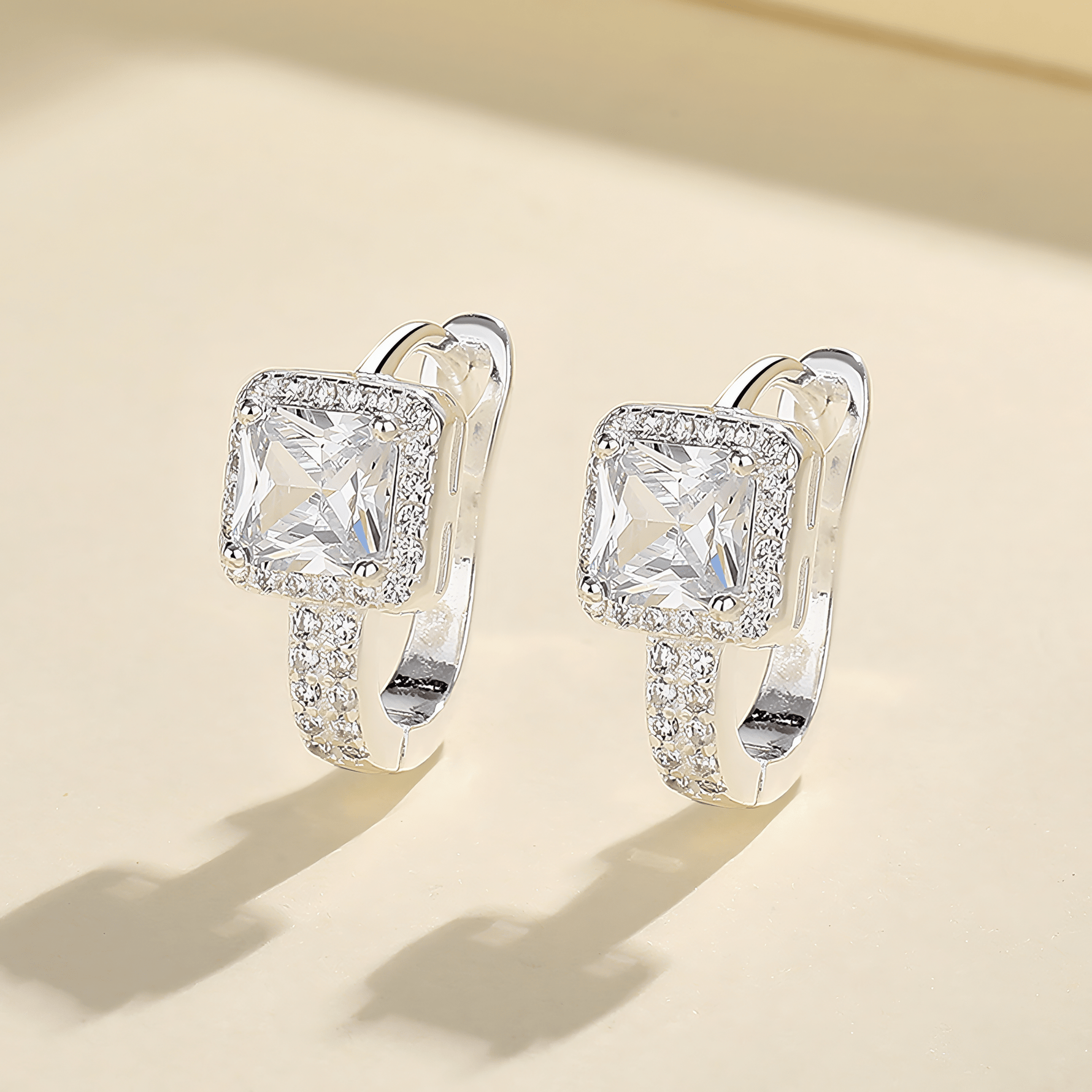 Square Sparkle Hoop Earrings – 925 Silver - NAFALUXE