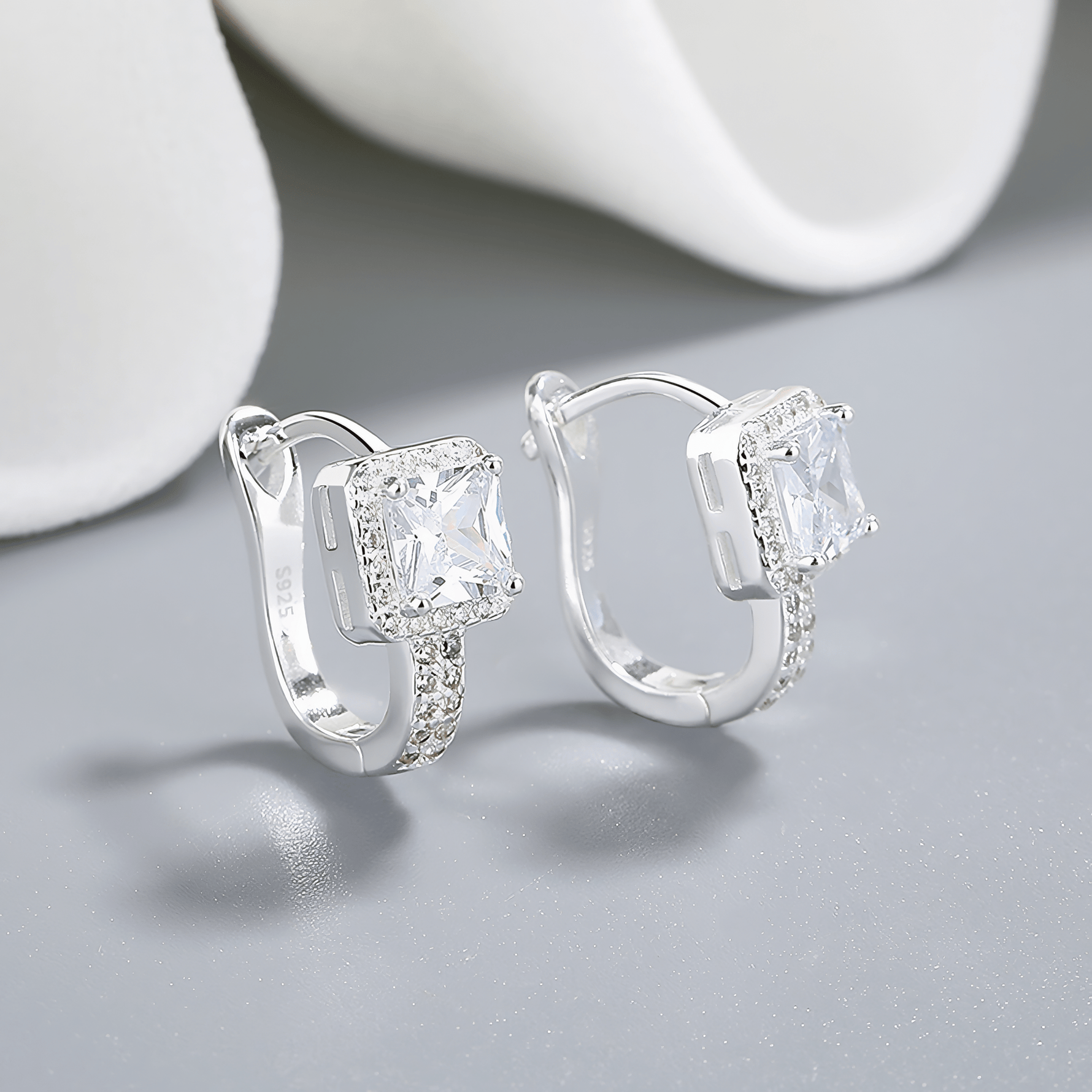 Square Sparkle Hoop Earrings – 925 Silver - NAFALUXE