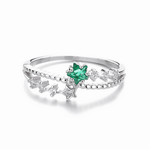 Starlit Garden – Sterling Silver Ring with Green Star CZ and Sparkling Accents - NAFALUXE