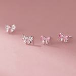 Sterling Silver 925 Bow Stud Earrings with Heart - Cut Zirconia – Elegant and Playfu - NAFALUXE