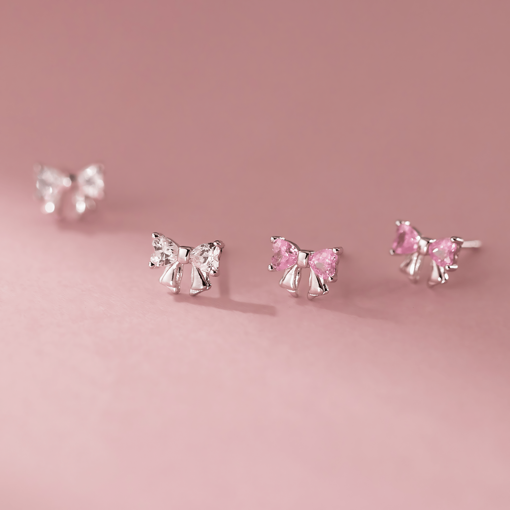 Sterling Silver 925 Bow Stud Earrings with Heart - Cut Zirconia – Elegant and Playfu - NAFALUXE
