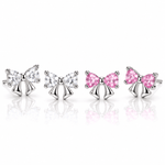 Sterling Silver 925 Bow Stud Earrings with Heart-Cut Zirconia – Elegant and Playfu - NAFALUXE