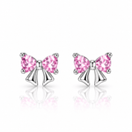 Sterling Silver 925 Bow Stud Earrings with Heart-Cut Zirconia – Elegant and Playfu - NAFALUXE