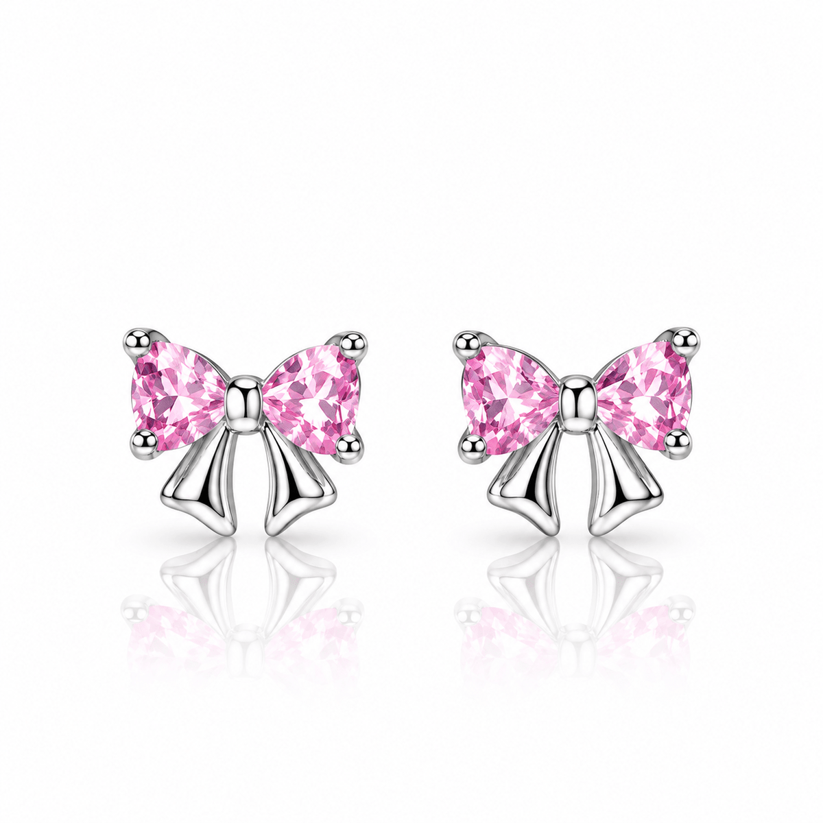 Sterling Silver 925 Bow Stud Earrings with Heart-Cut Zirconia – Elegant and Playfu - NAFALUXE