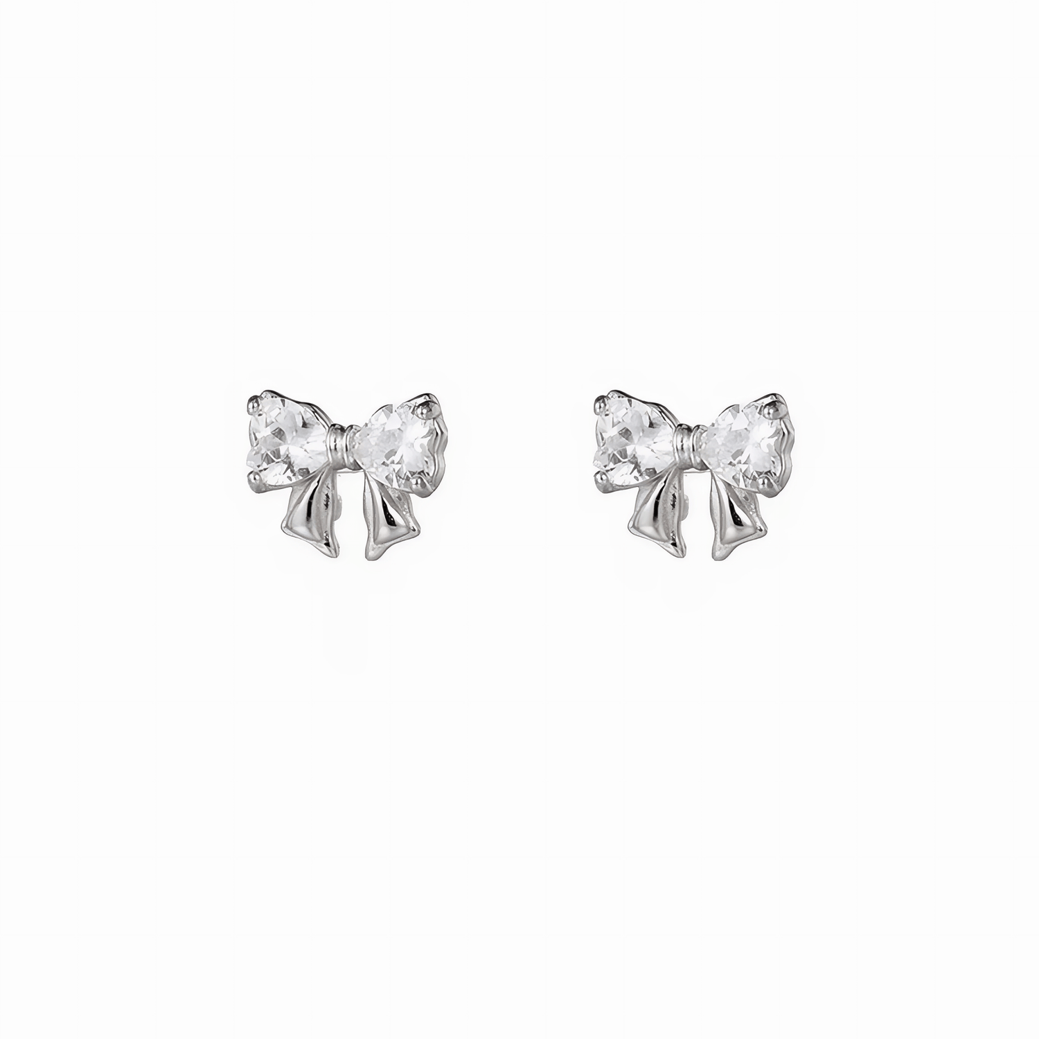 Sterling Silver 925 Bow Stud Earrings with Heart - Cut Zirconia – Elegant and Playfu - NAFALUXE