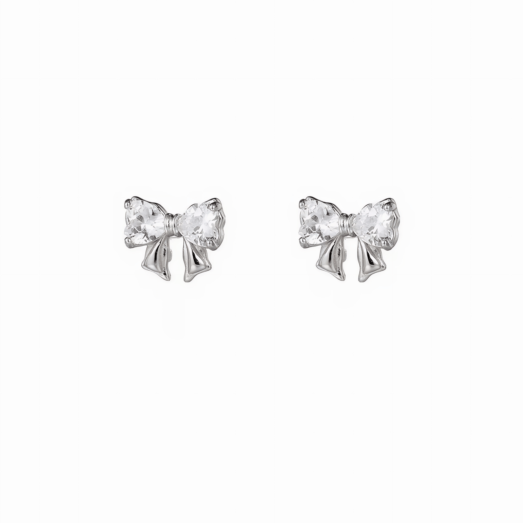 Sterling Silver 925 Bow Stud Earrings with Heart - Cut Zirconia – Elegant and Playfu - NAFALUXE