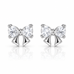 Sterling Silver 925 Bow Stud Earrings with Heart-Cut Zirconia – Elegant and Playfu - NAFALUXE