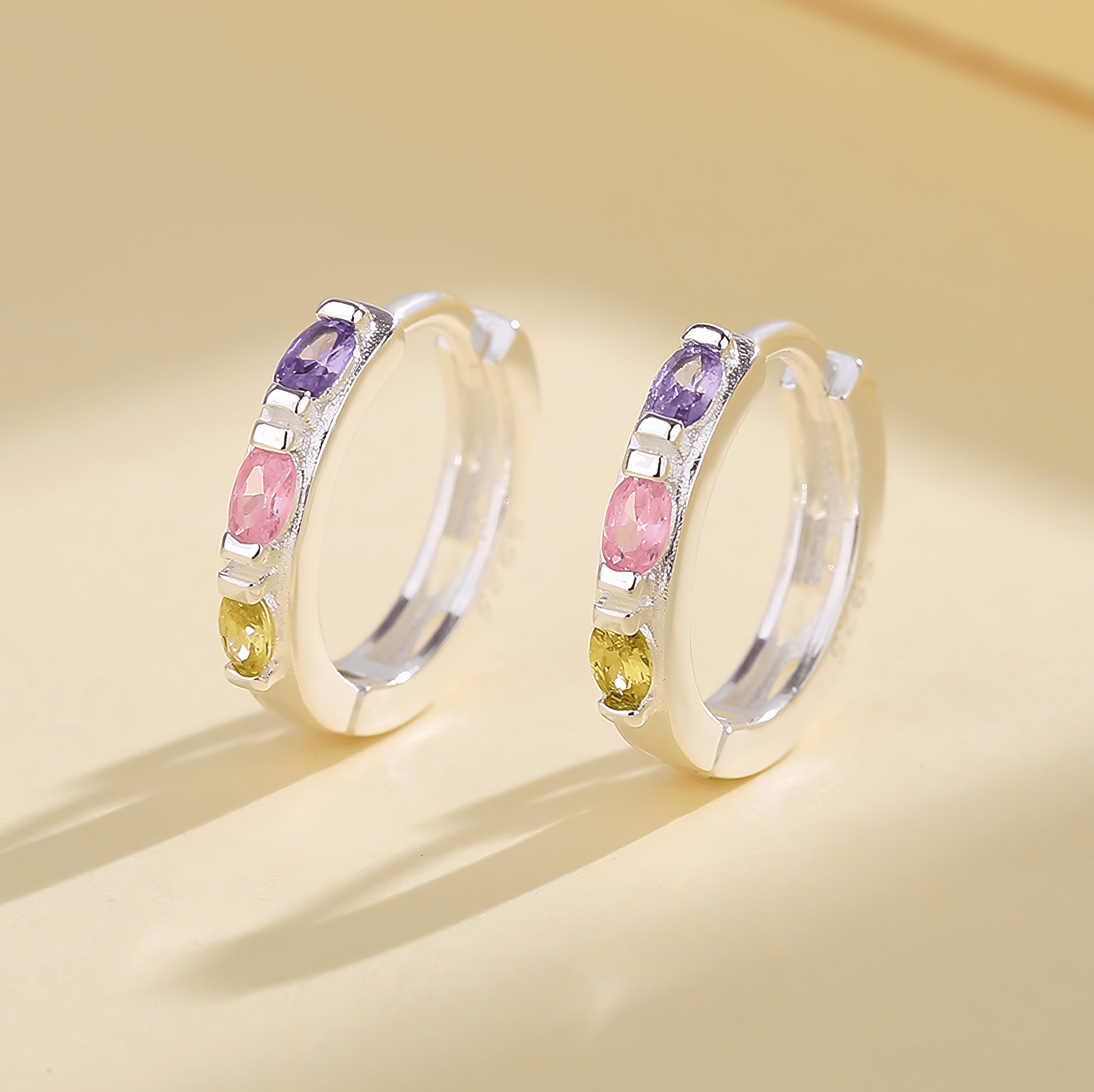 Sterling Silver 925 Colorful Hoop Earrings – AAA Cubic Zirconia - NAFALUXE