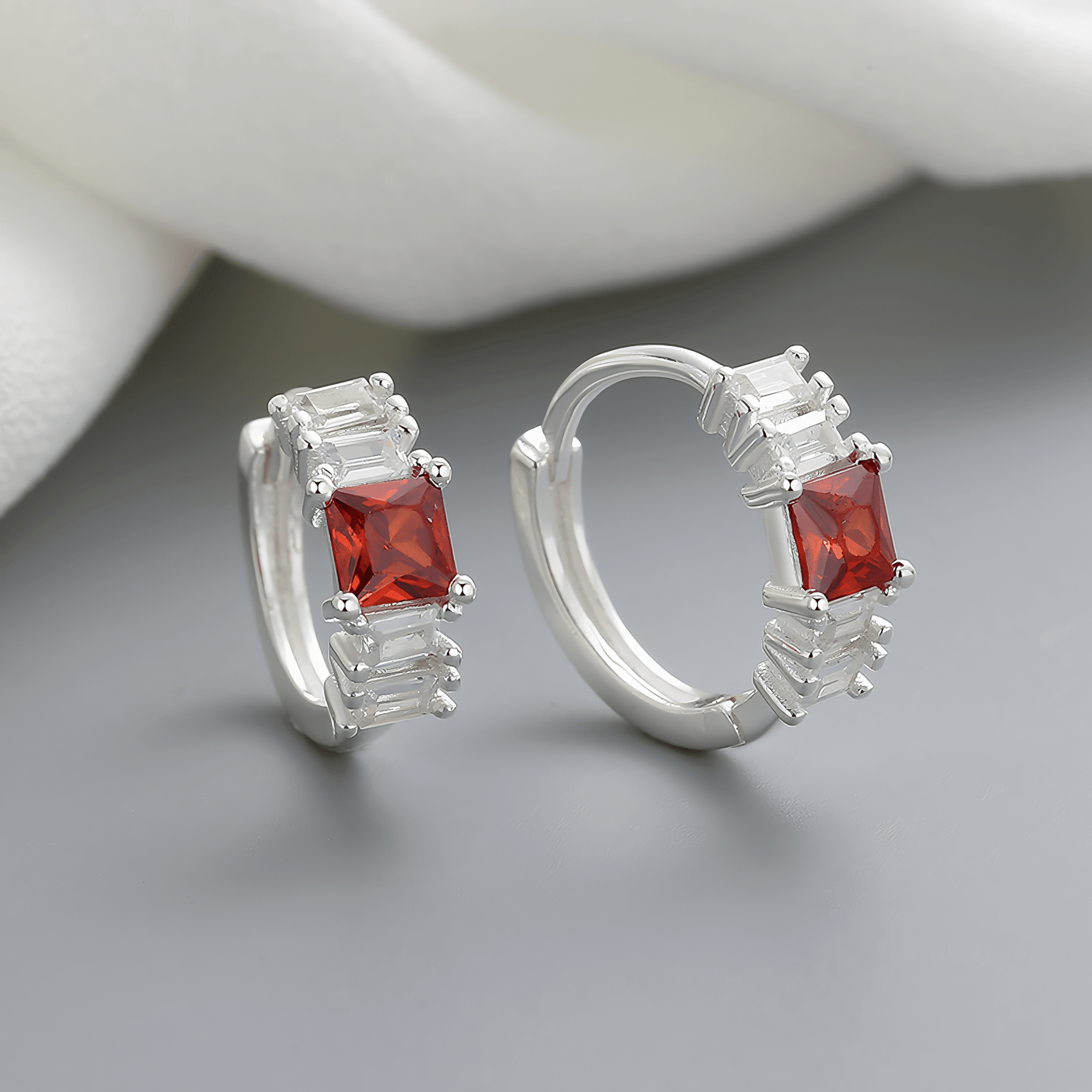 Sterling Silver 925 Hoop Earrings – Red Princess - Cut & Baguette AAA CZ - NAFALUXE