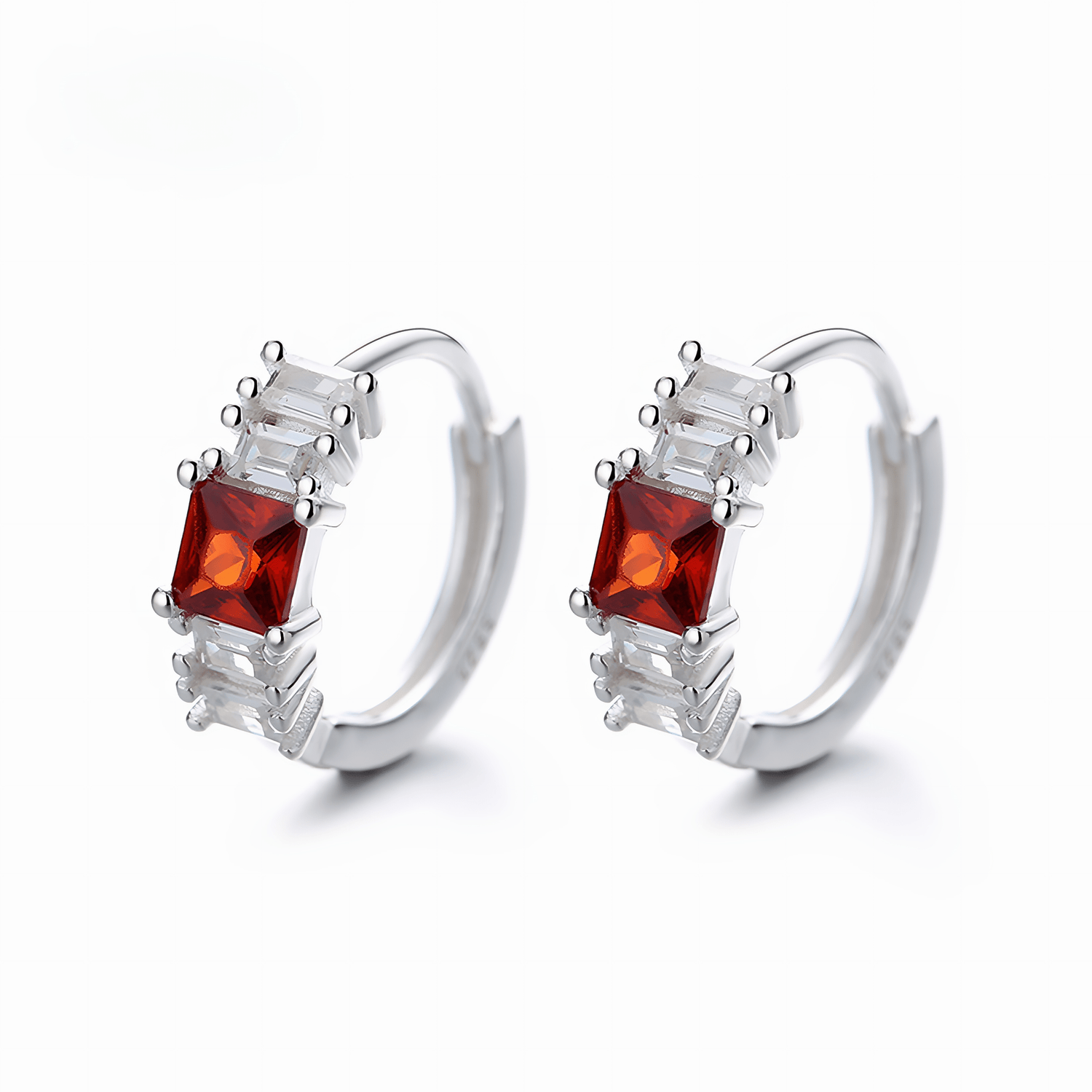 Sterling Silver 925 Hoop Earrings – Red Princess - Cut & Baguette AAA CZ - NAFALUXE