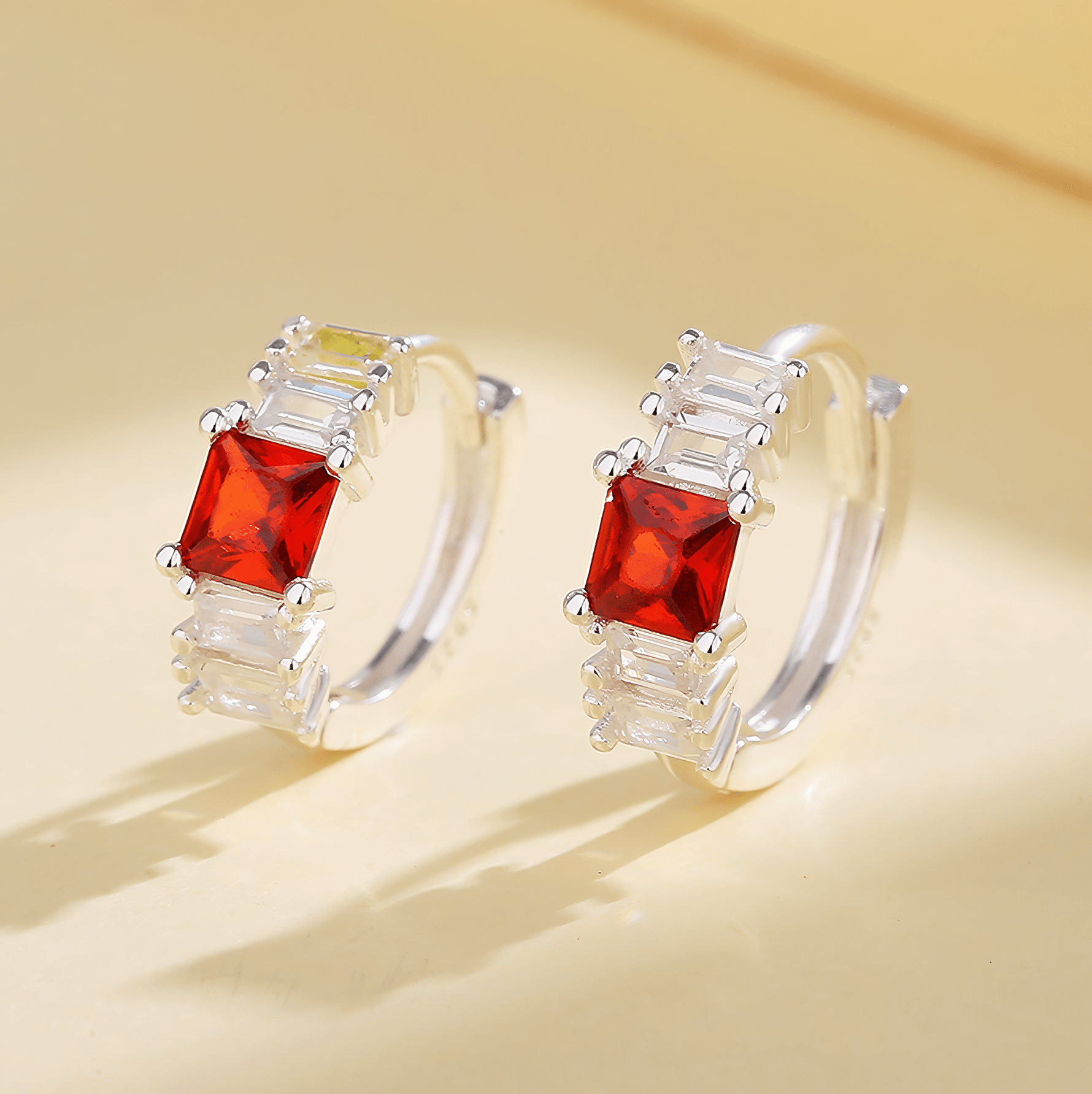 Sterling Silver 925 Hoop Earrings – Red Princess - Cut & Baguette AAA CZ - NAFALUXE