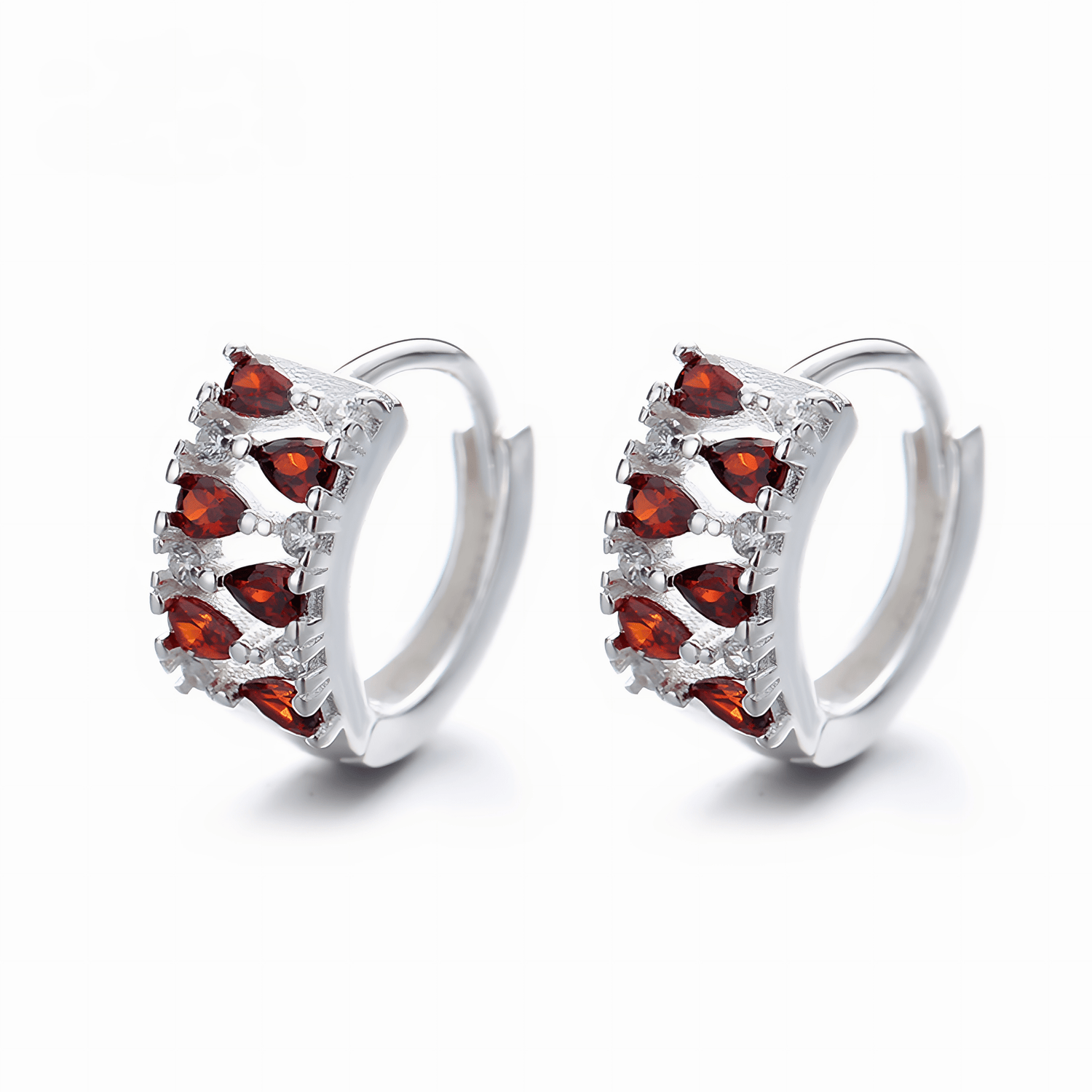 Sterling Silver 925 Hoop Earrings – Red Teardrop AAA Cubic Zirconia - NAFALUXE