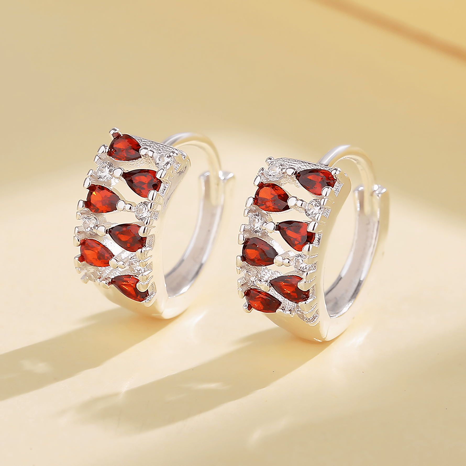 Sterling Silver 925 Hoop Earrings – Red Teardrop AAA Cubic Zirconia - NAFALUXE
