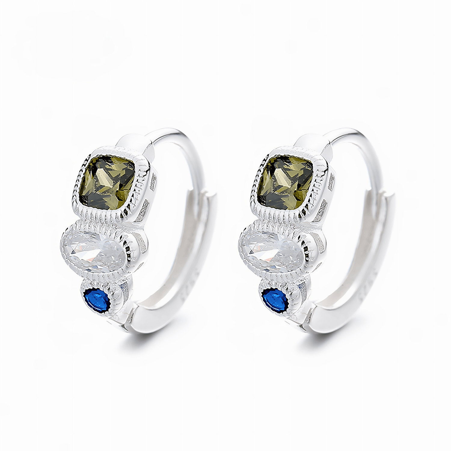 Sterling Silver 925 Hoop Earrings – Trio Color AAA Cubic Zirconia - NAFALUXE