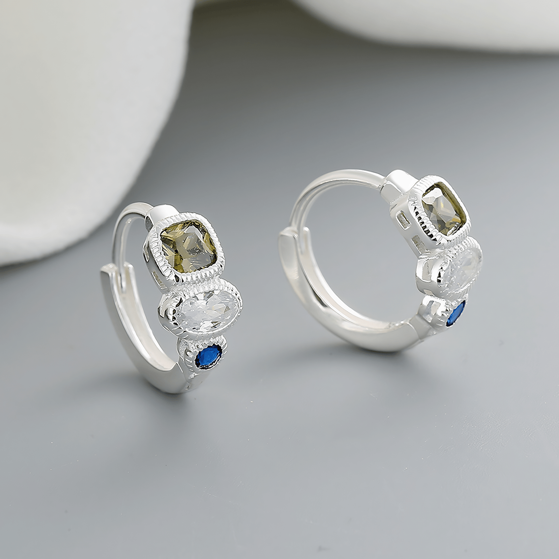 Sterling Silver 925 Hoop Earrings – Trio Color AAA Cubic Zirconia - NAFALUXE