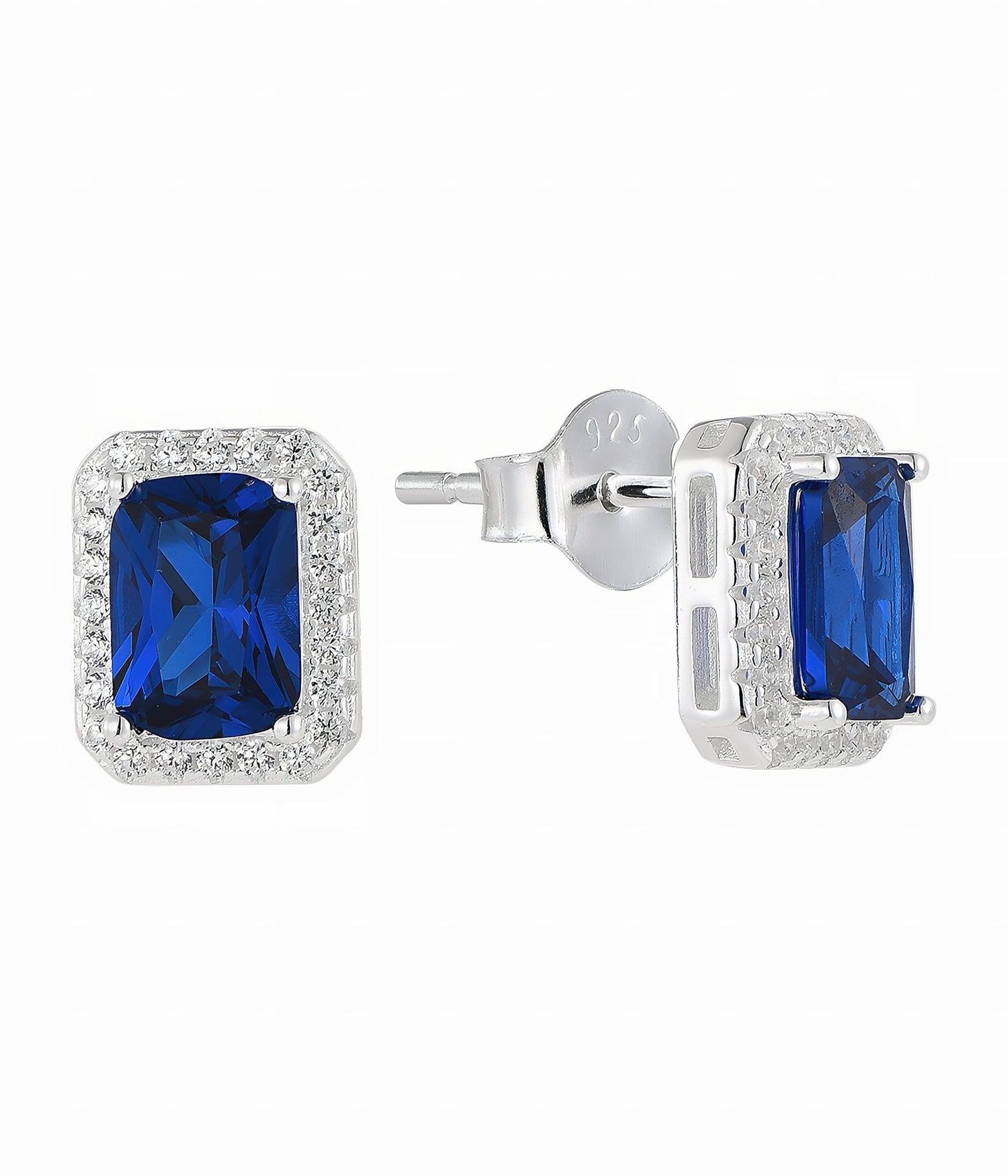 Sterling Silver 925 Rectangle Cut Red CZ Earrings - NAFALUXE