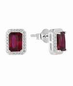 Sterling Silver 925 Rectangle Cut Red CZ Earrings - NAFALUXE