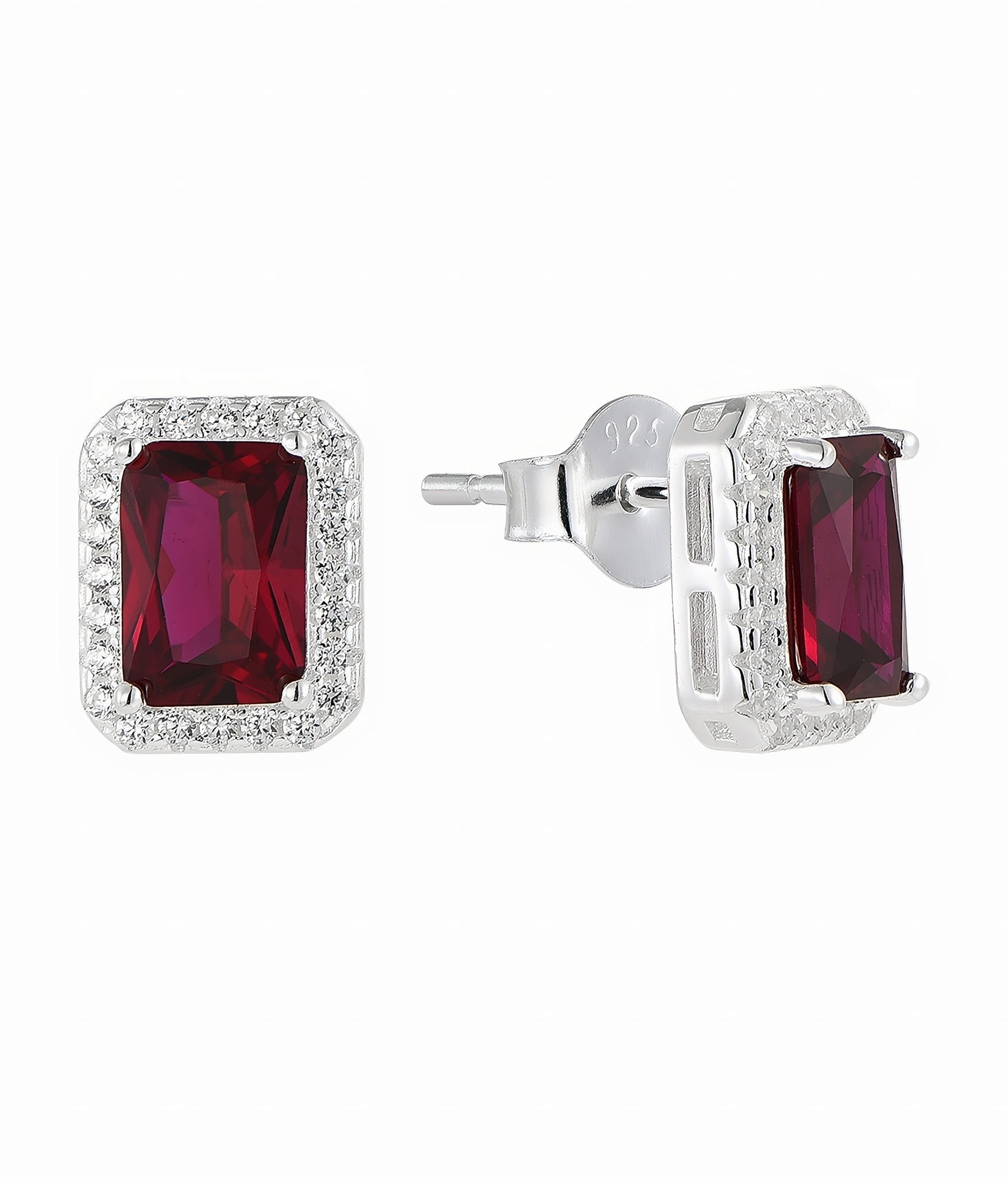 Sterling Silver 925 Rectangle Cut Red CZ Earrings - NAFALUXE