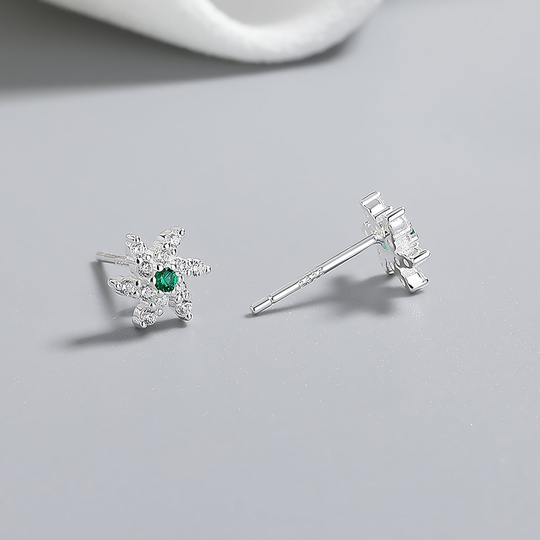 Sterling Silver 925 Starburst Earrings – Green & White AAA CZ - NAFALUXE