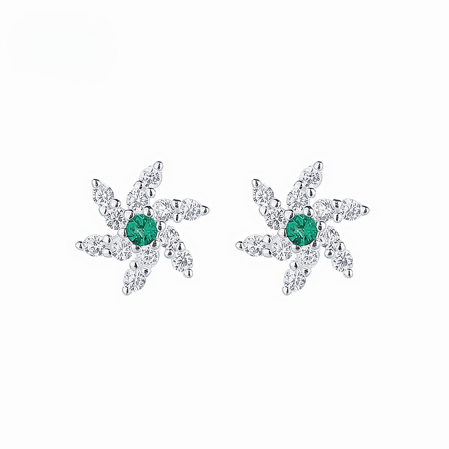 Sterling Silver 925 Starburst Earrings – Green & White AAA CZ - NAFALUXE