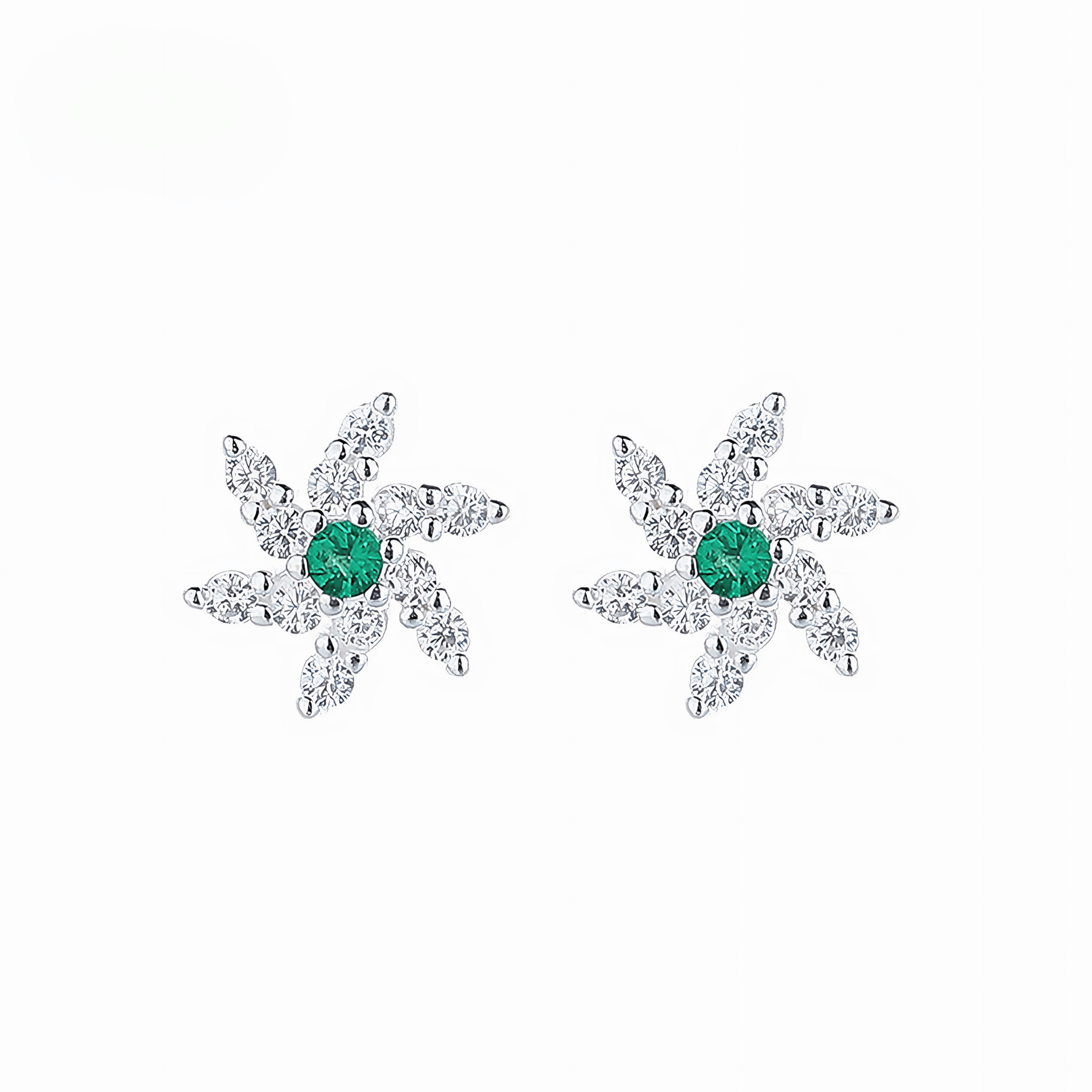 Sterling Silver 925 Starburst Earrings – Green & White AAA CZ - NAFALUXE