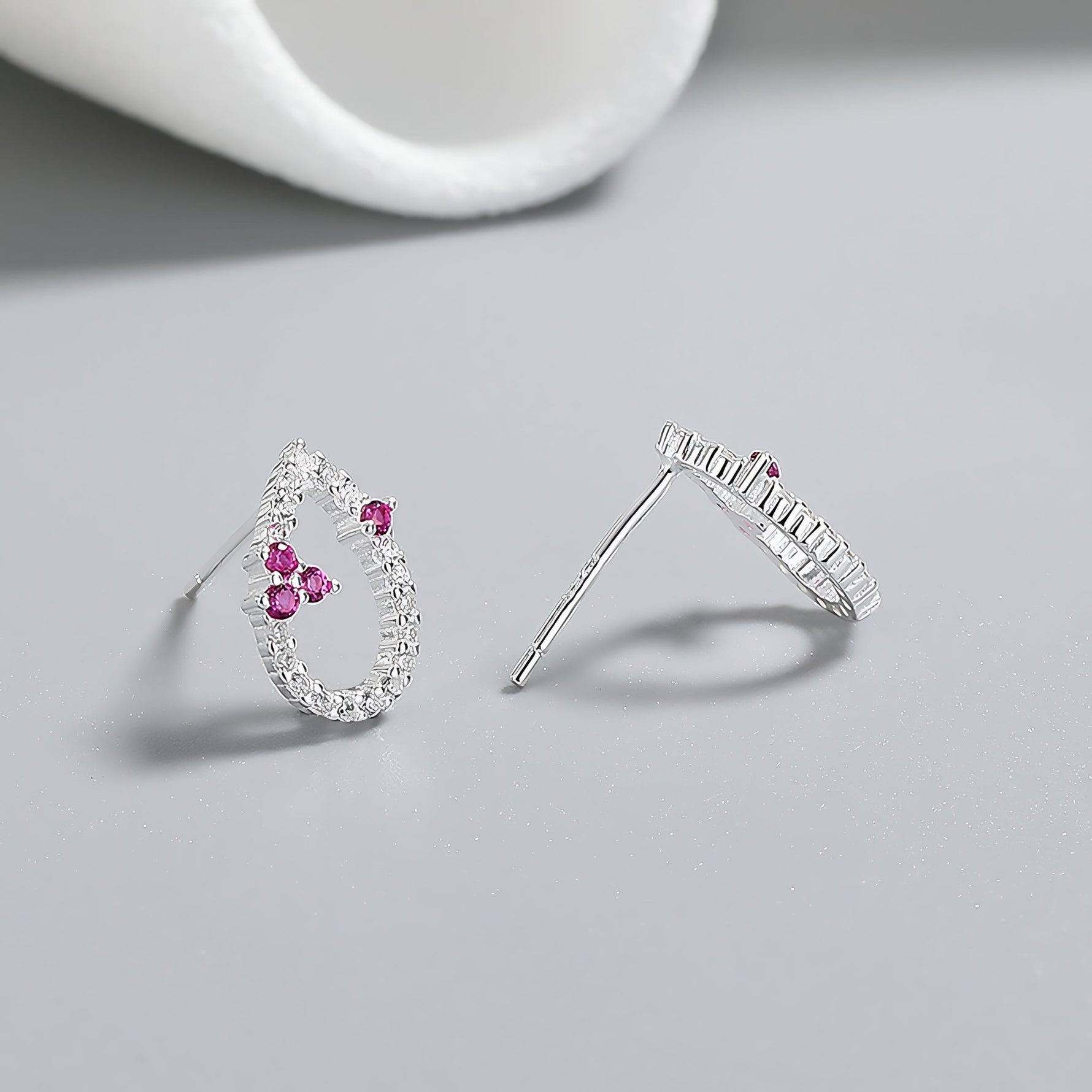 Sterling Silver 925 Teardrop Earrings – Pink & White AAA Cubic Zirconia - NAFALUXE