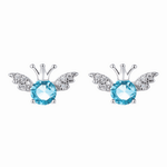 Sterling Silver Angel Crown Blue CZ Stud Earrings - NAFALUXE