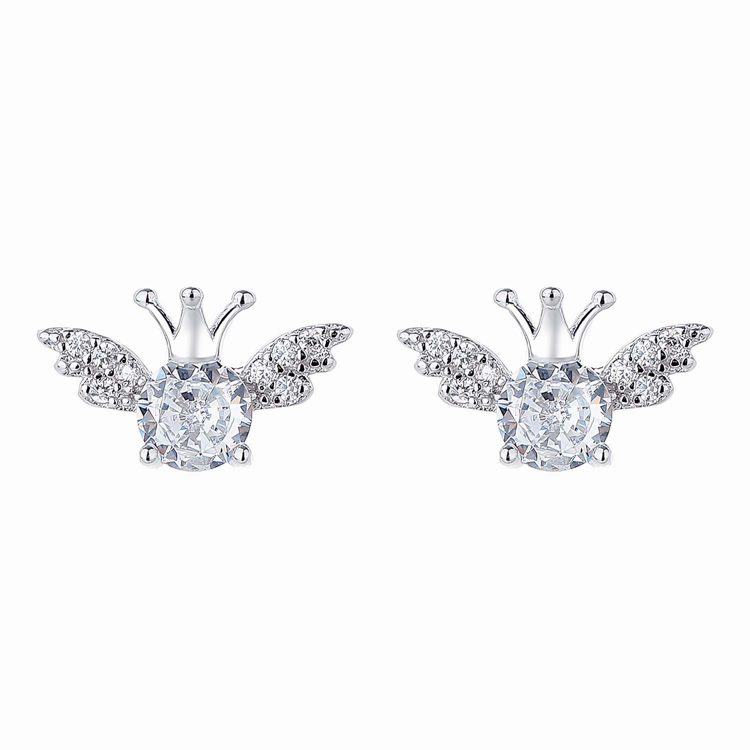 Sterling Silver Angel Crown Blue CZ Stud Earrings - NAFALUXE