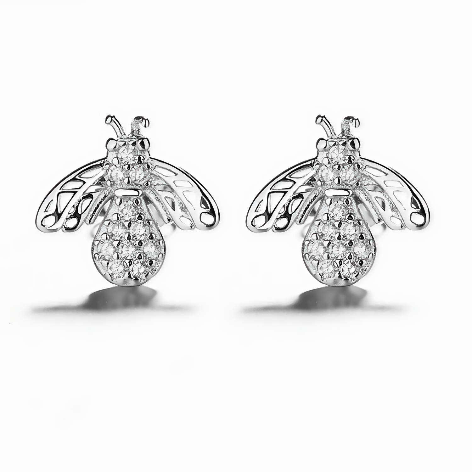 Sterling Silver Bee CZ Stud Earrings - NAFALUXE