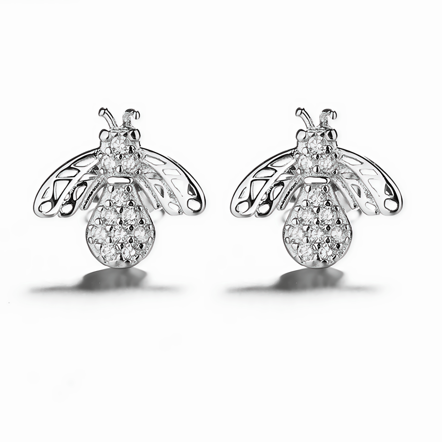 Sterling Silver Bee CZ Stud Earrings - NAFALUXE
