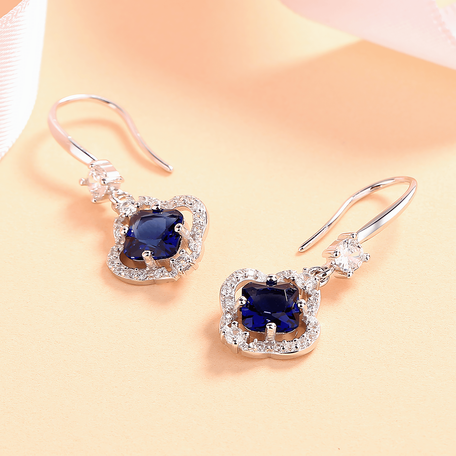 Sterling Silver Blue CZ Drop Earrings - NAFALUXE