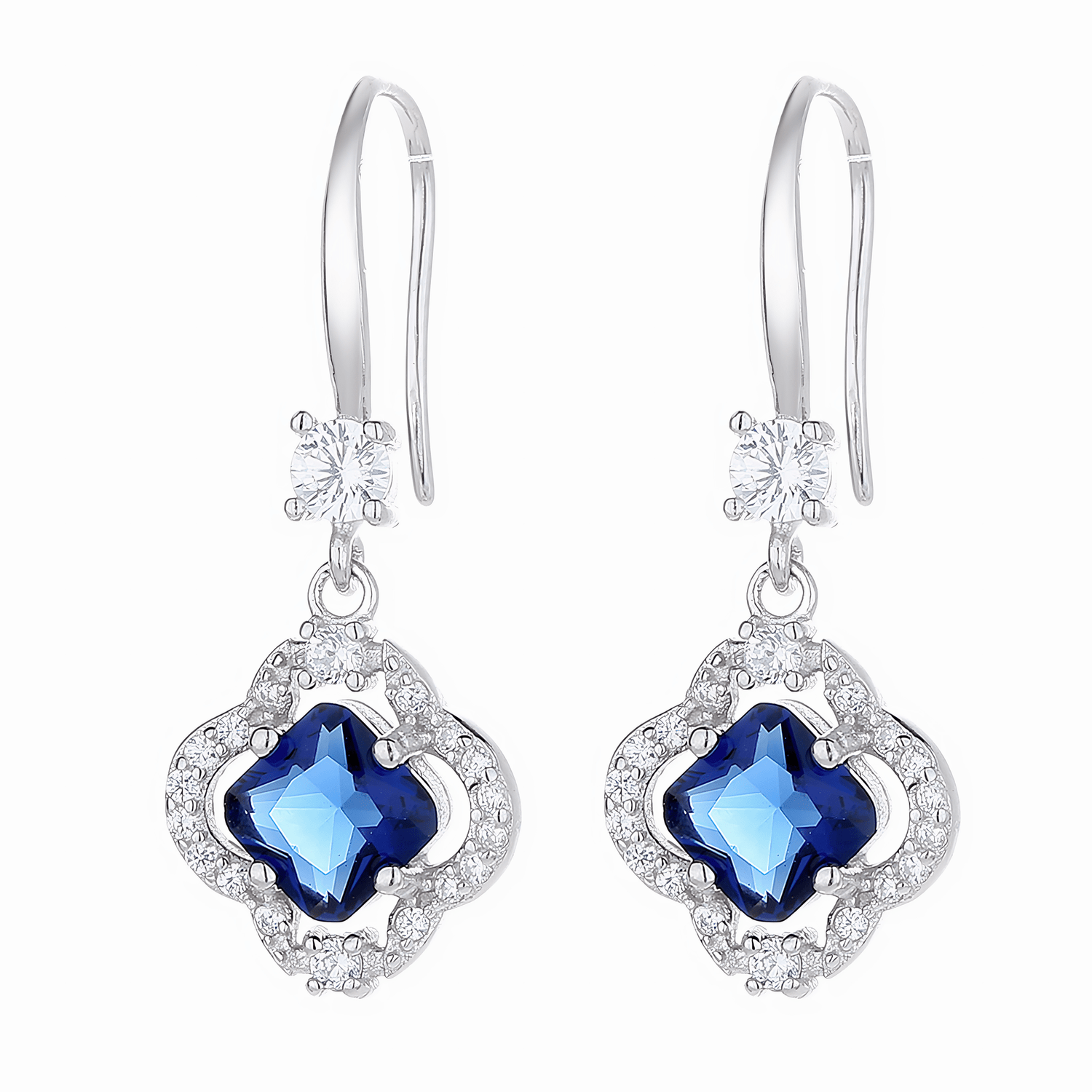 Sterling Silver Blue CZ Drop Earrings - NAFALUXE