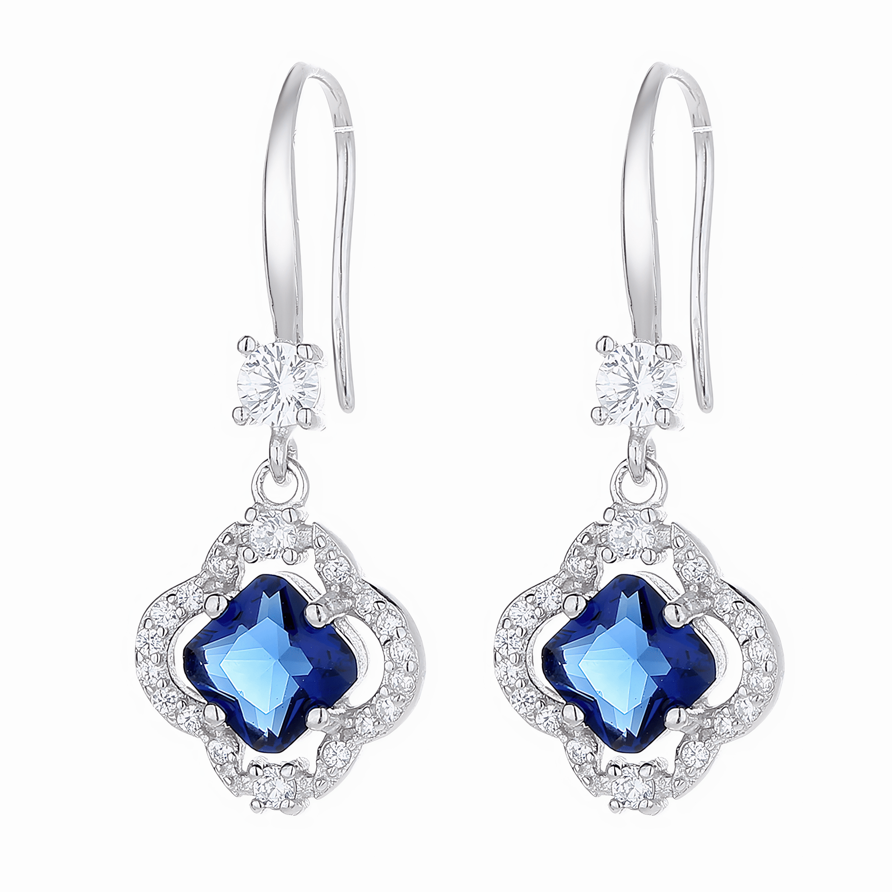 Sterling Silver Blue CZ Drop Earrings - NAFALUXE