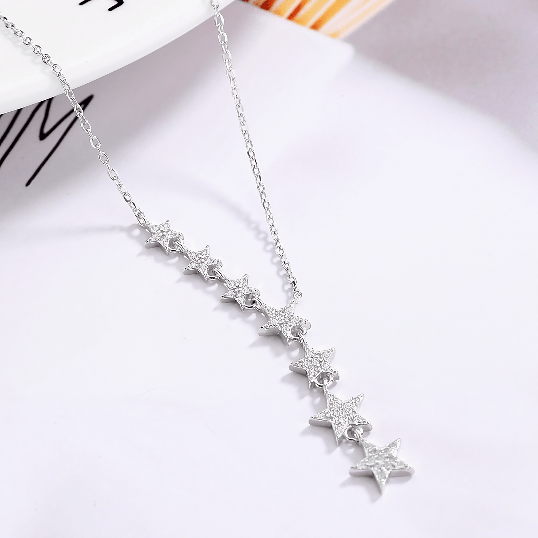 Sterling Silver Cascading Star Pendant Necklace - NAFALUXE