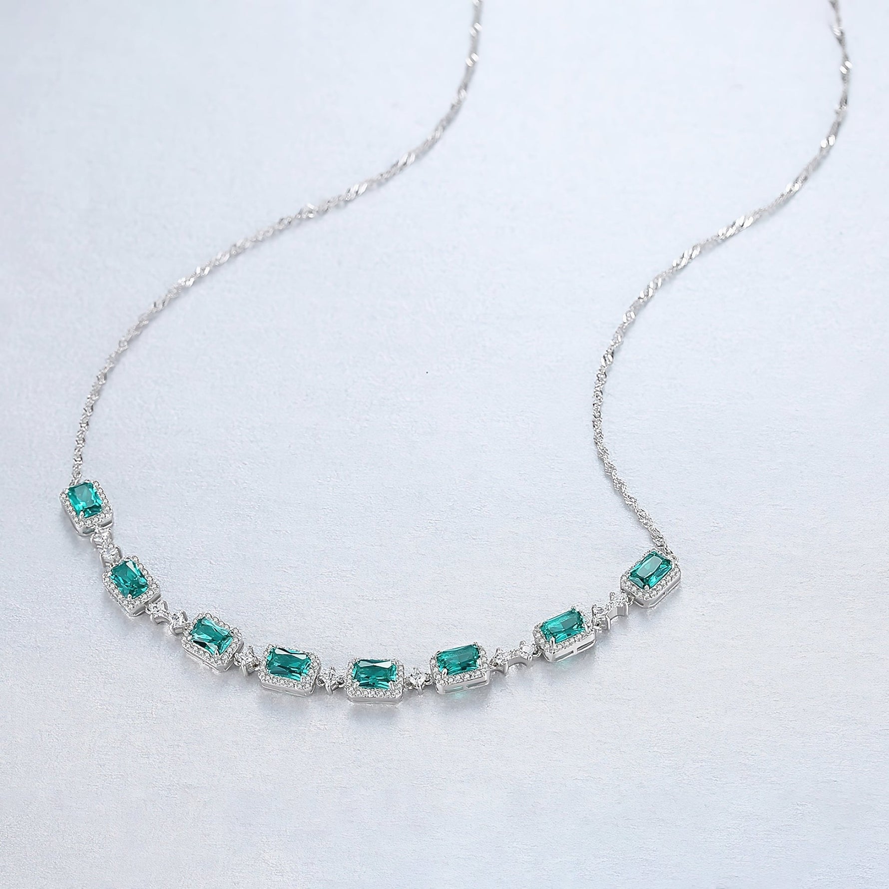 Sterling Silver Emerald - Cut Green CZ Necklace – Halo Design, Rhodium Plated - NAFALUXE