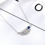 Sterling Silver Feather Necklace with Blue Gemstone - NAFALUXE