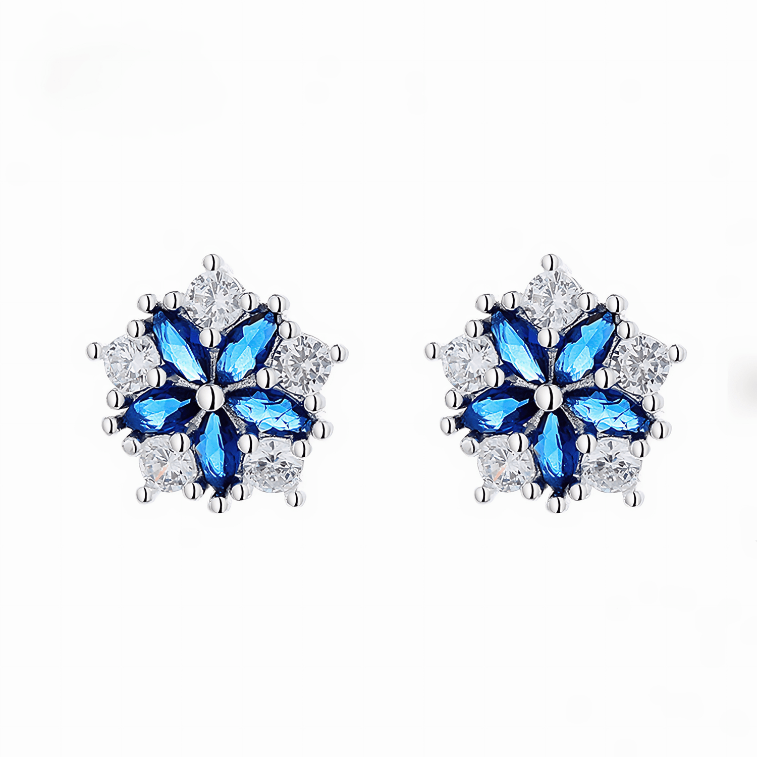 Sterling Silver Floral Earrings – AAA Blue & White Zirconia - NAFALUXE