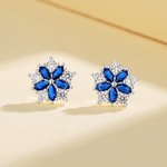 Sterling Silver Floral Earrings – AAA Blue & White Zirconia - NAFALUXE
