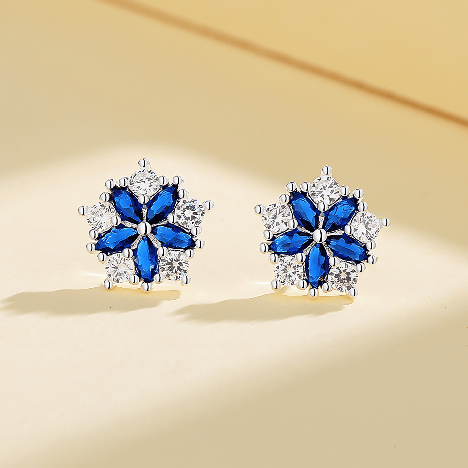 Sterling Silver Floral Earrings – AAA Blue & White Zirconia - NAFALUXE