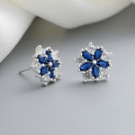 Sterling Silver Floral Earrings – AAA Blue & White Zirconia - NAFALUXE
