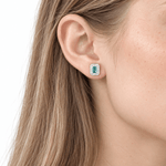 Sterling Silver Green CZ Halo Stud Earrings - NAFALUXE