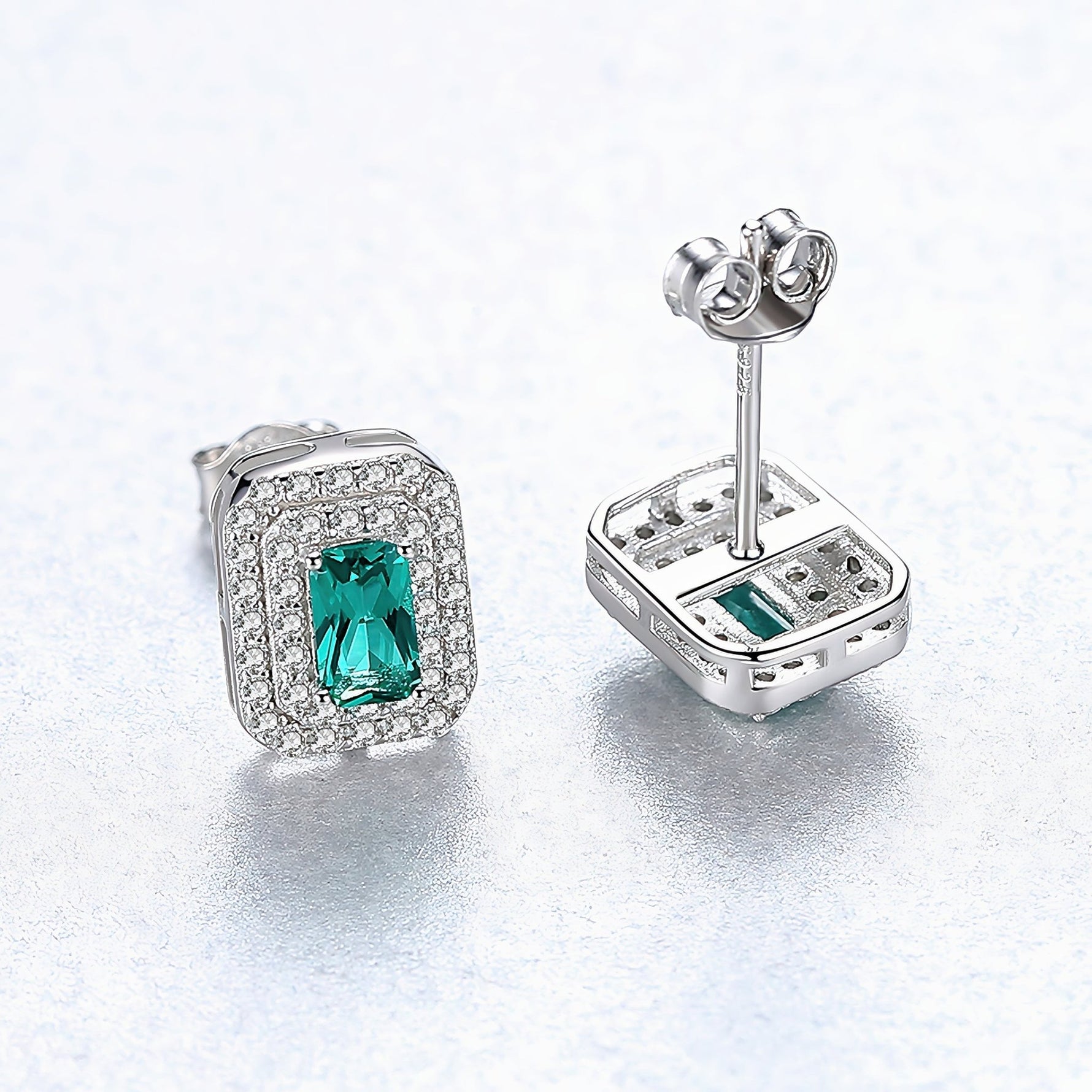 Sterling Silver Green CZ Halo Stud Earrings - NAFALUXE